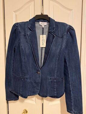 For The Republic Dark Blue Denim Blazer Jacket
